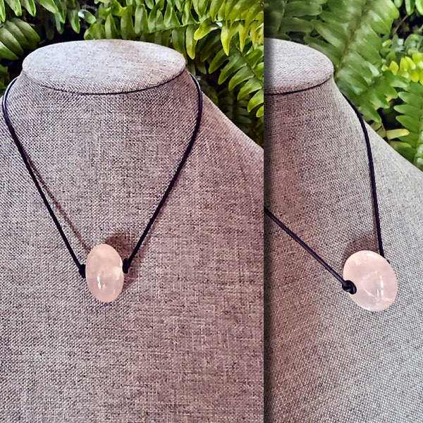 Rose Quartz Lg Bead on Leather